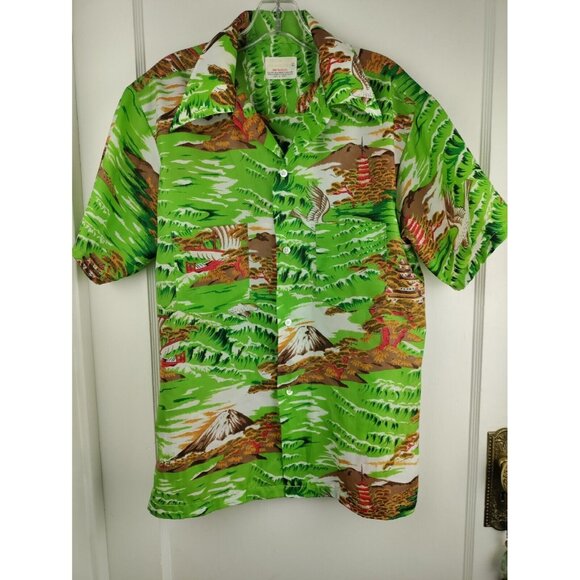 VTG 70's Broadway University Shop SIZE LARGE Hawaiian Aloha Shirt Asian Design - Picture 1 of 4